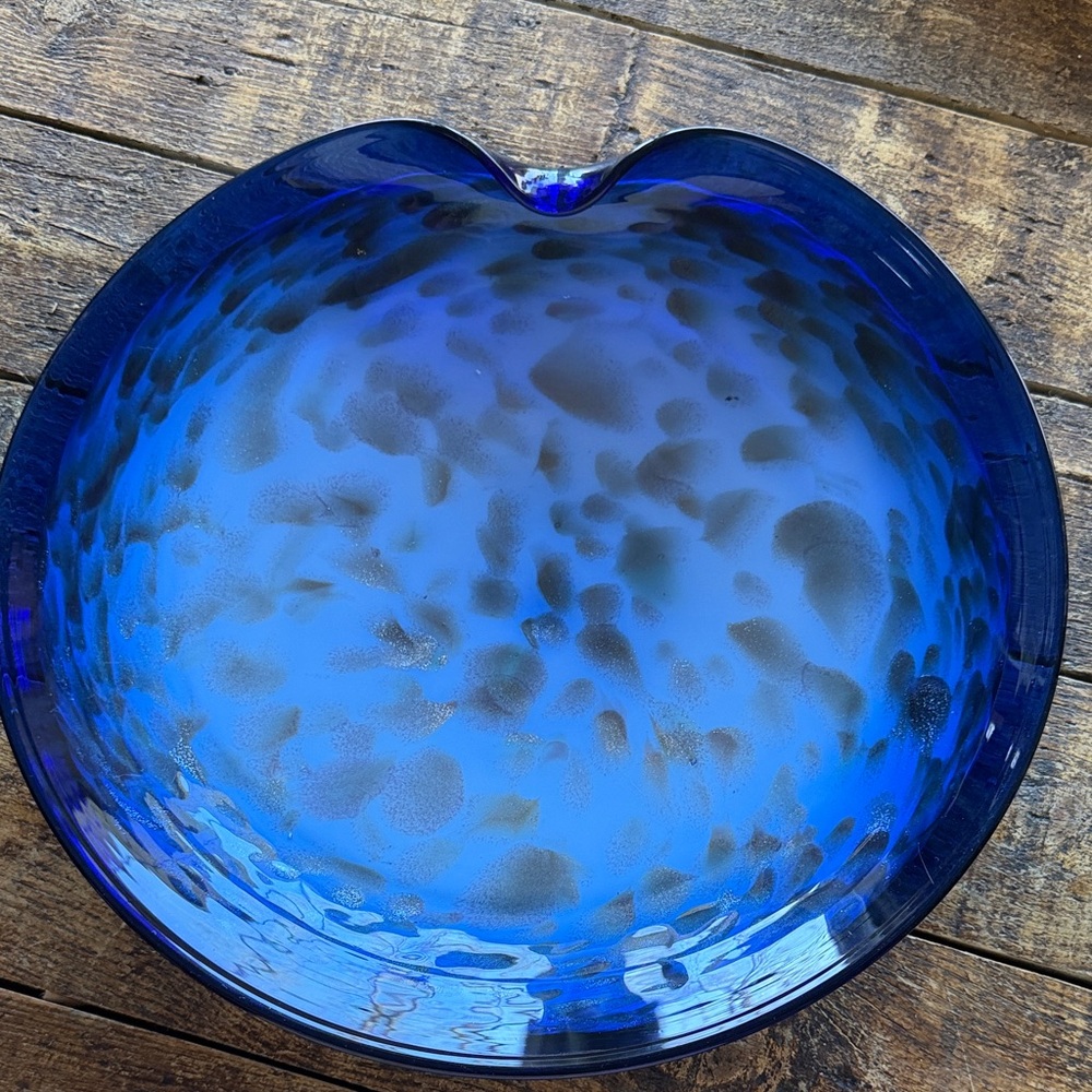 Elegant Vintage Murano Style Blue Glass Art ‘Cigar’ Bowl
